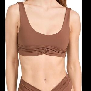 Riot Swim Brown Scoop Ruched Bikini Top